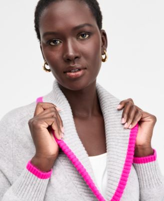 Women's 100% Cashmere Tipped Shawl-Collar Boyfriend Cardigan, Macy's Exclusive 