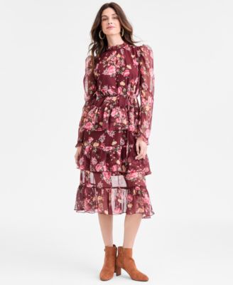 SENI & CADE - Juniors' Floral Ruffle-Tiered Tie-Waist Midi Dress