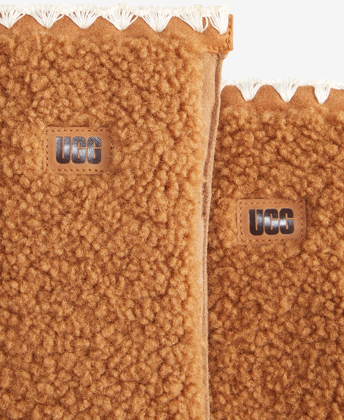 Ugg Fluff Scalloped Mittens In Brown