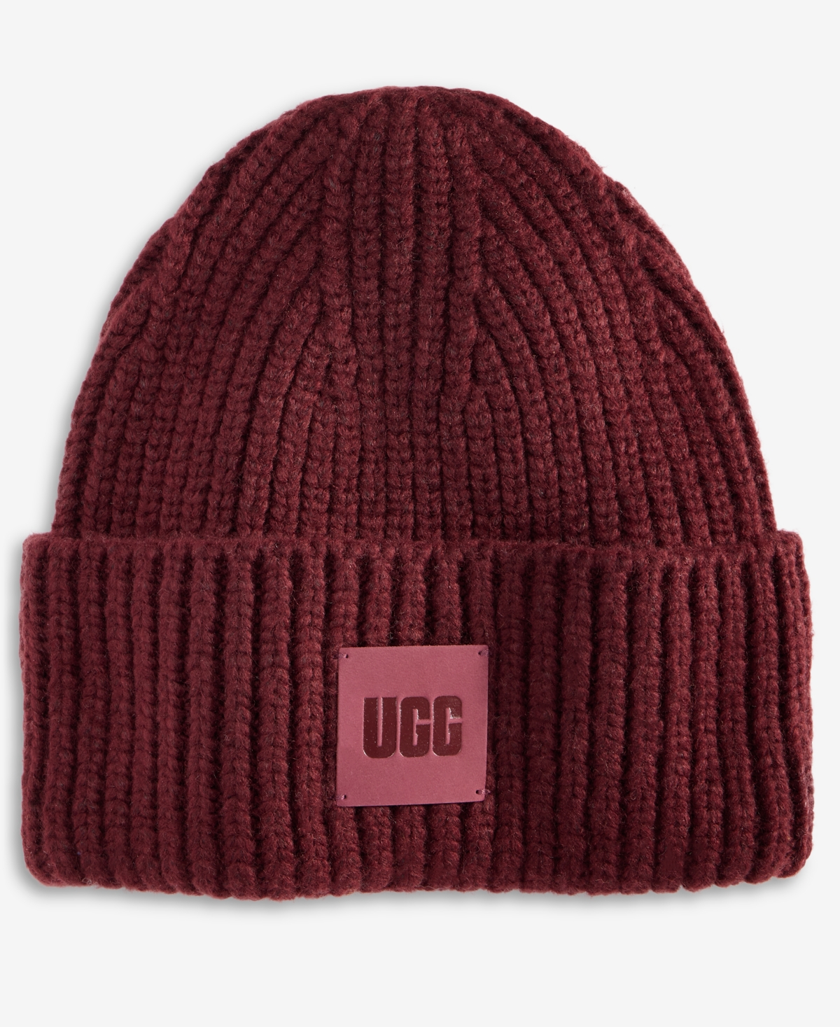 Ugg Women's Chunky Rib-knit Logo-patch Beanie In Burgundy