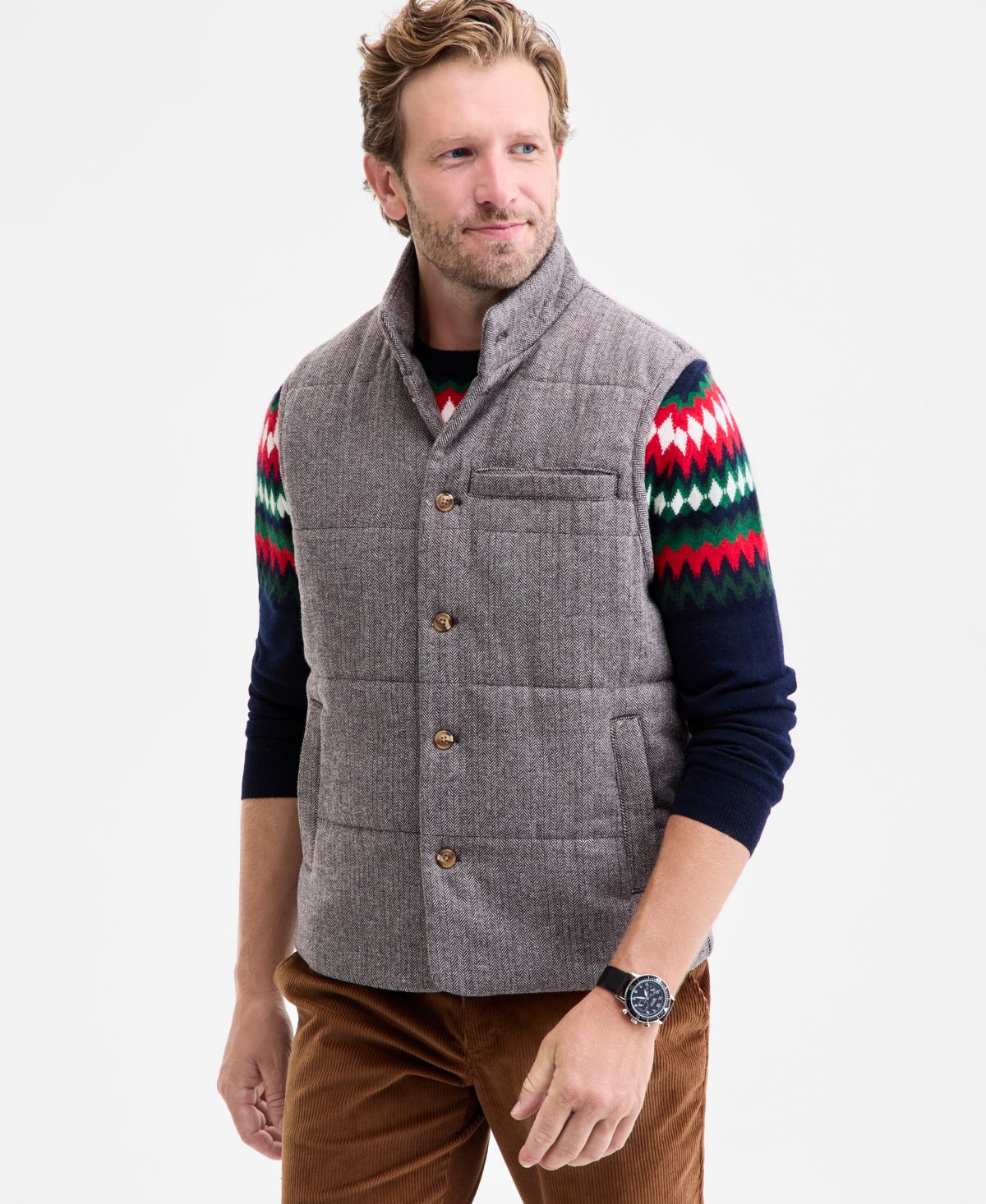 Мужской твидовый жилет на подкладке с пуговицами в елочку спереди, эксклюзивный для Macy's