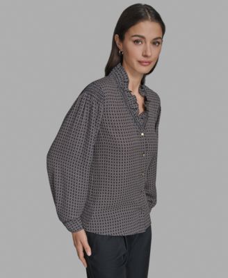 Women's Printed Ruffled V-Neck Blouse