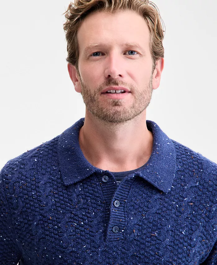 Men's Donegal Cable-Knit Polo Sweater - thumbnail 3