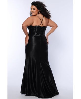 Women's Pleated Draped Sweetheart Neckline Slim Fitted Plus Size Gown