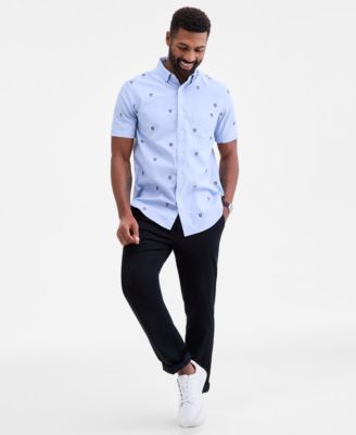 Men's Regular-Fit Stretch Heritage Crest-Embroidered Button-Down Oxford Shirt, Macy's Exclusive 