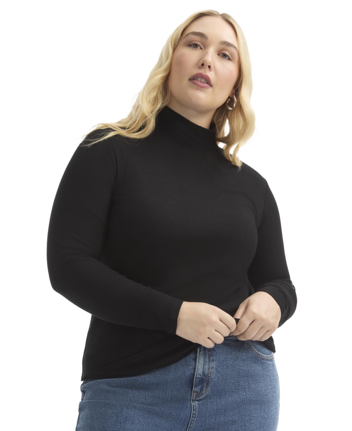Women's June + Vie Ribbed Mock Neck Top - Medium heather grey