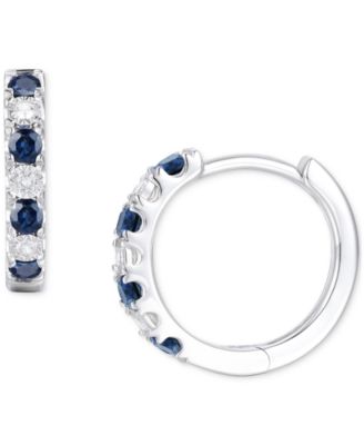 Emerald (1/6 ct. t.w.) & Diamond Accent Small Hoop Earrings in 10k Gold, 0.75" (Also in Ruby & Sapphire)