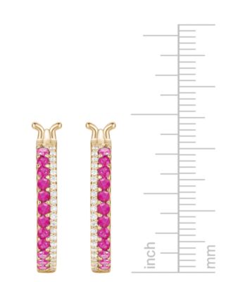 Emerald (3/8 ct. t.w.) & Diamond (1/8 ct. t.w.) Double Row Small Hoop Earrings in 14k Gold-Plated Sterling Silver, 0.75"