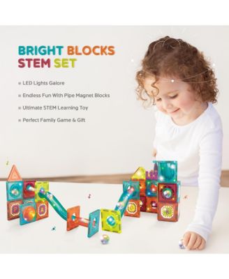 65-Piece Glow-in-the-Dark Marble Run Magnetic Tile Set, STEM Building Toy