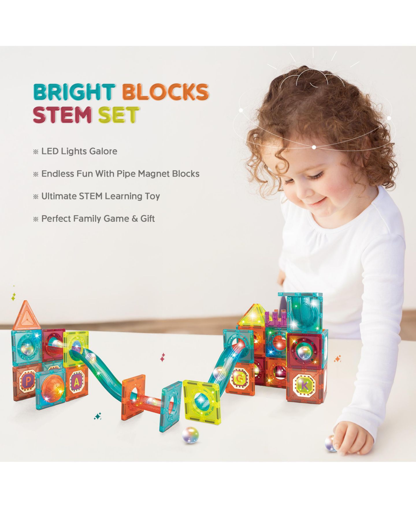 Детские конструкторы Contixo Glow-in-the-Dark Marble Run Magnetic Tile Set ST15, 65-Piece Building Set, Ages 3+ — фото 3