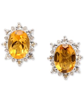 Macy's - Citrine (2-7/8 ct. t.w.) & White Topaz (5/8 ct. t.w.) Halo Stud Earrings in Sterling Silver