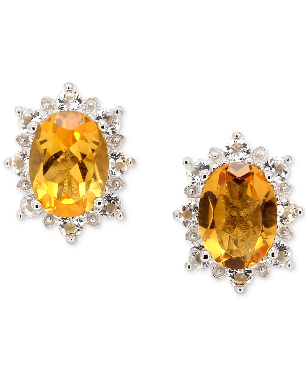 Citrine (2-7/8 ct. t.w.) & White Topaz (5/8 ct. t.w.) Halo Stud Earrings in Sterling Silver