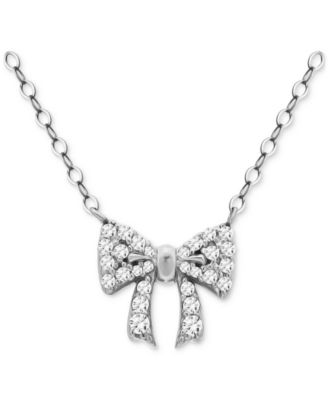 Cubic Zirconia Bow Pendant Necklace, 16" + 2" Extender