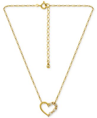 Cubic Zirconia Half Heart Pendant Necklace in Sterling Silver, 16" + 2" extender