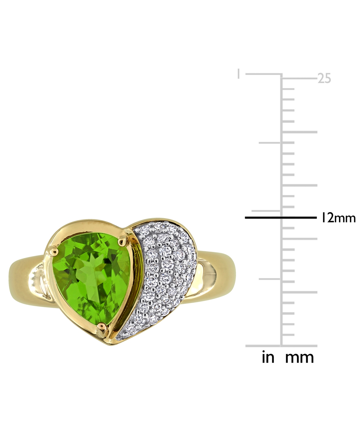 Macy's Peridot (1-5/8 Ct. T.w.) & Diamond (1/6ct T.w.) Heart Ring In 10k Yellow Gold In Yellow