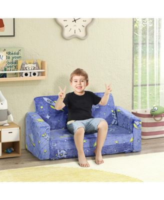 2 in 1 Kids Sofa Chair, Toddler Couch with Glow in The Dark Cosmic Patten, Washable Cover