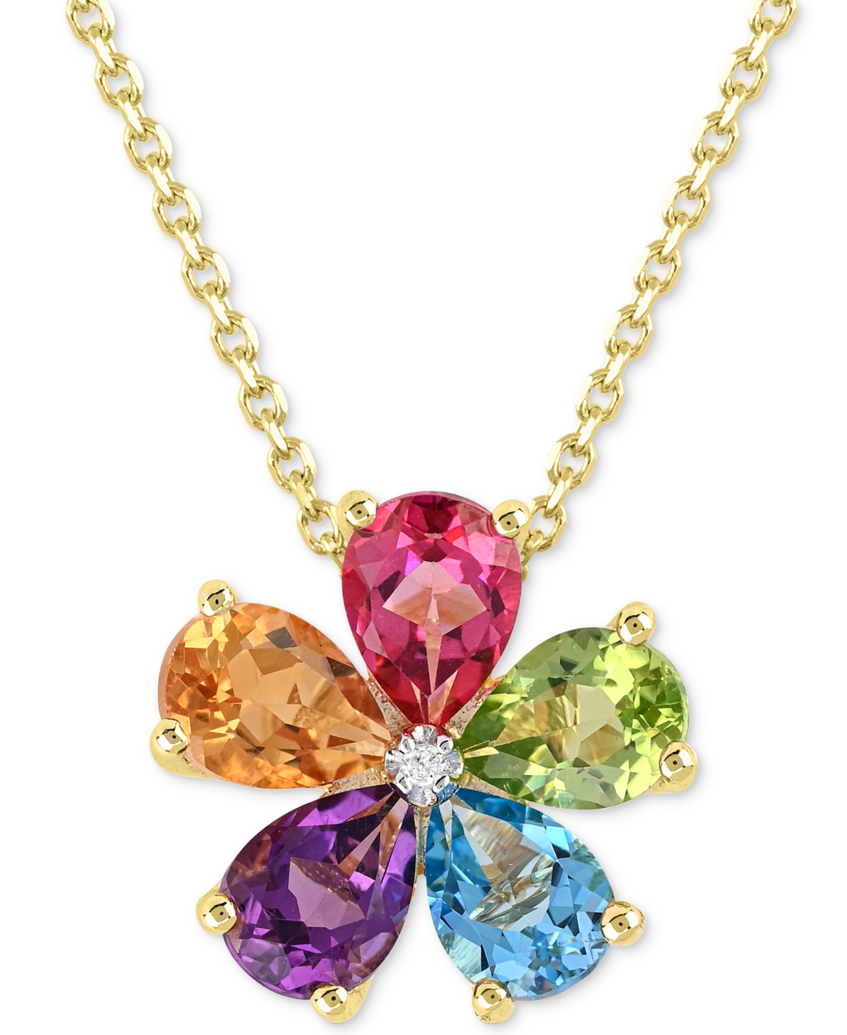 Macy's Multi-gemstone 3-1/4 Ct. T.w. With Diamond Accent Flower Statement Pendant In 14k Gold-plated Sterli In Pink
