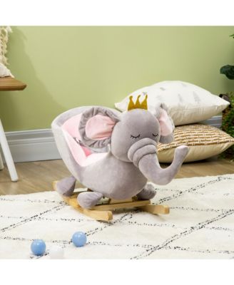 Baby Rocking Horse Elephant Rocking Chair Toddler Rocker Toy with Sound Wooden Base Seat Safety Belt