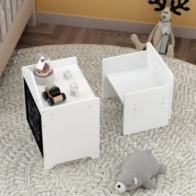 Wooden Toddler Table and Chair Set Kids Activity Table Step Stools with Blackboard & 3 Heights Adjustable