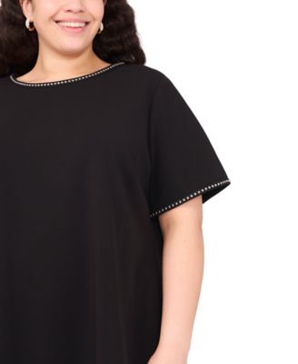 Plus Size Short-Sleeve Crepe Shift Dress