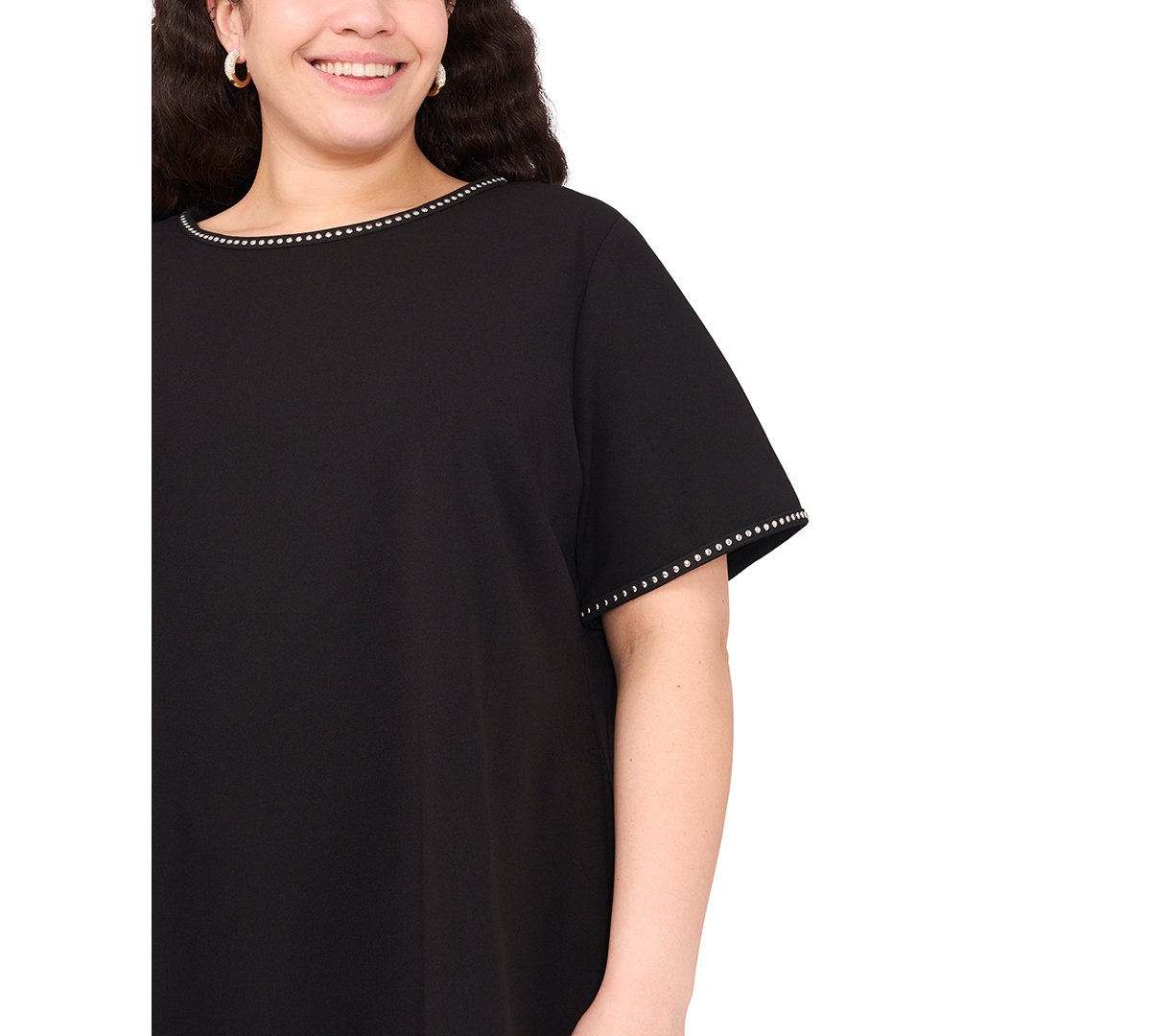 Msk Plus Size Short-sleeve Crepe Shift Dress In Black