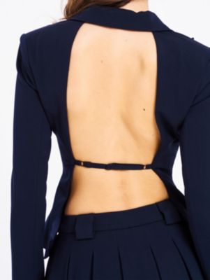 Women Nasia Navy Blue Double Breast Backless Blazer