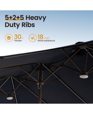 15ft Solar Umbrella Smart LED Lighted Patio Umbrella,12 Heavy Duty Ribs Large Outdoor Double Sided Rectangle Umbrella with Light Modes and Base