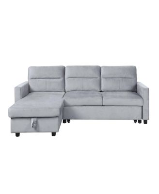 81.5"W Light Gray Velvet Reversible Sleeper Sectional Sofa with Storage Chaise and Side Pocket