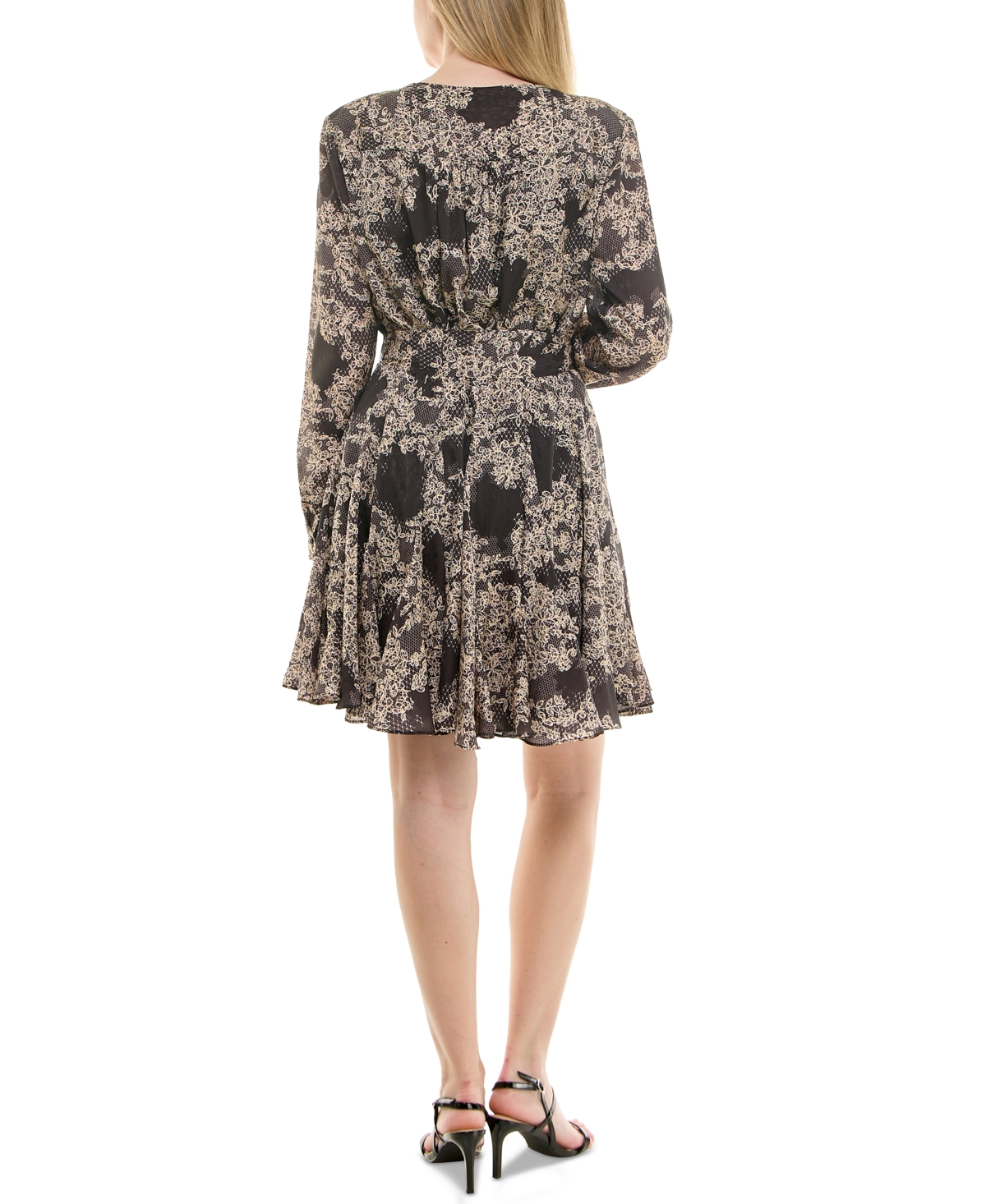 Taylor Petite Jacquard Sash-tie Fit & Flare Dress In Gray