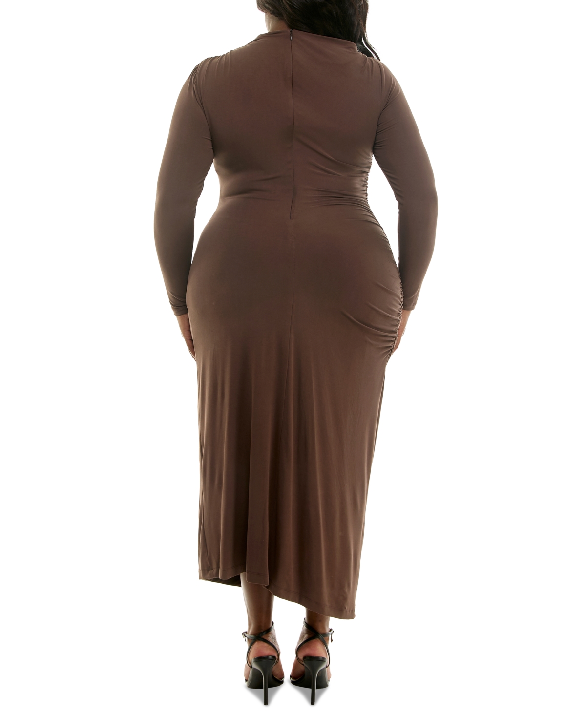 Taylor Plus Size Jersey Ruched Sheath Maxi Dress In Brown