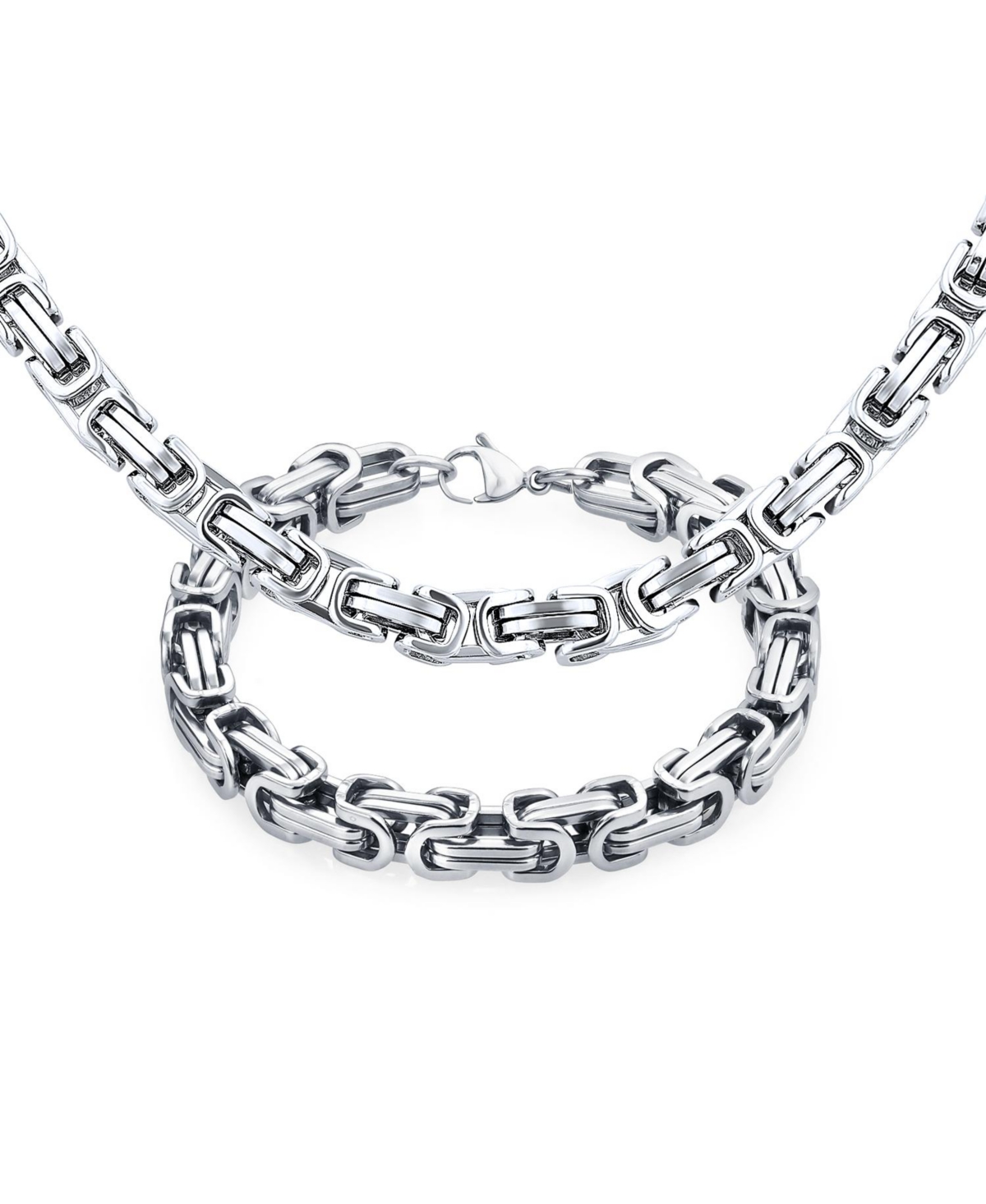 Mechanic Byzantine Punk Rocker Jewelry Set Urban Biker Necklace & Bracelet - Silver 42