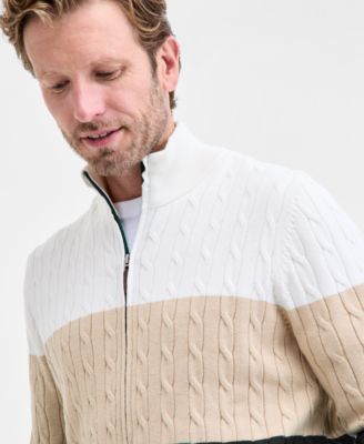 Men's Colorblocked Cable-Knit Full-Zip Sweater, Macy's Exclusive