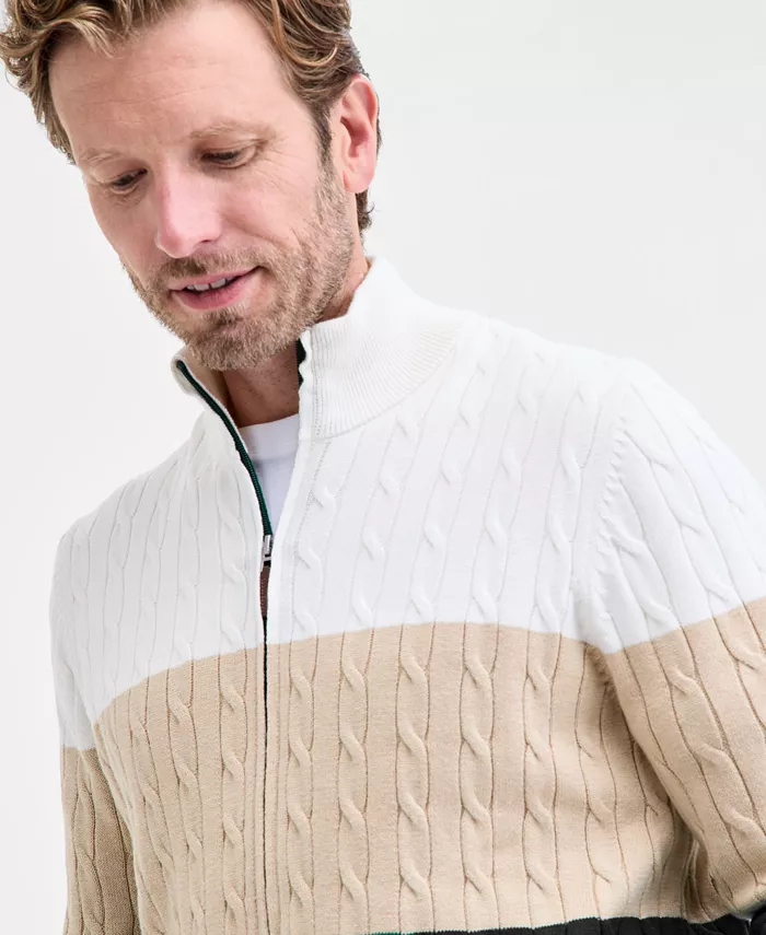 Men's Colorblocked Cable-Knit Full-Zip Sweater - thumbnail 6
