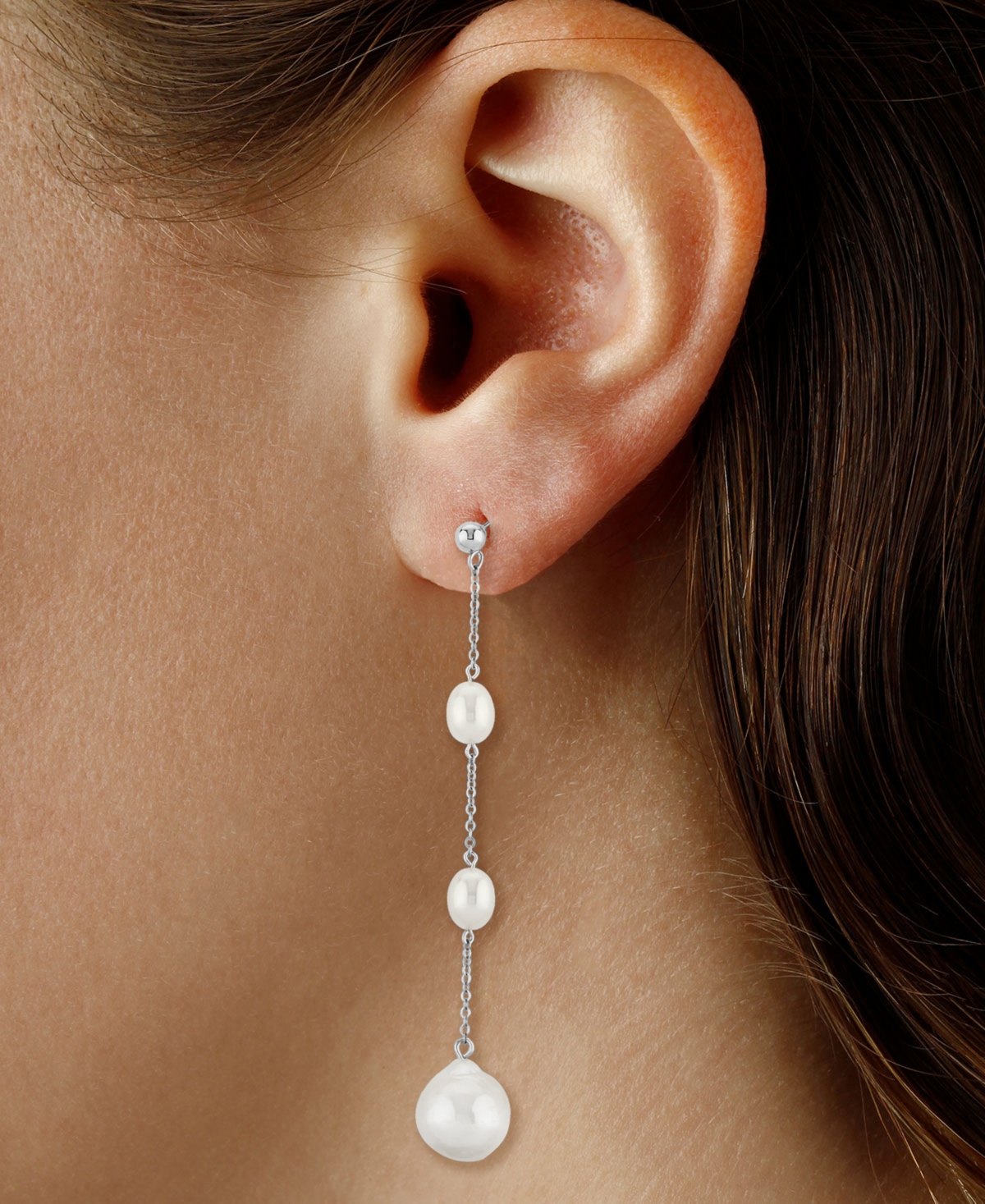 Macy's Cultured Freshwater Baroque Pearl (12mm And 8 X 6mm) Linear Drop Earrings In 14k Gold In Metallic