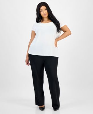 Plus Size Stretch Knit Short-Sleeve Cowl-Neck Top