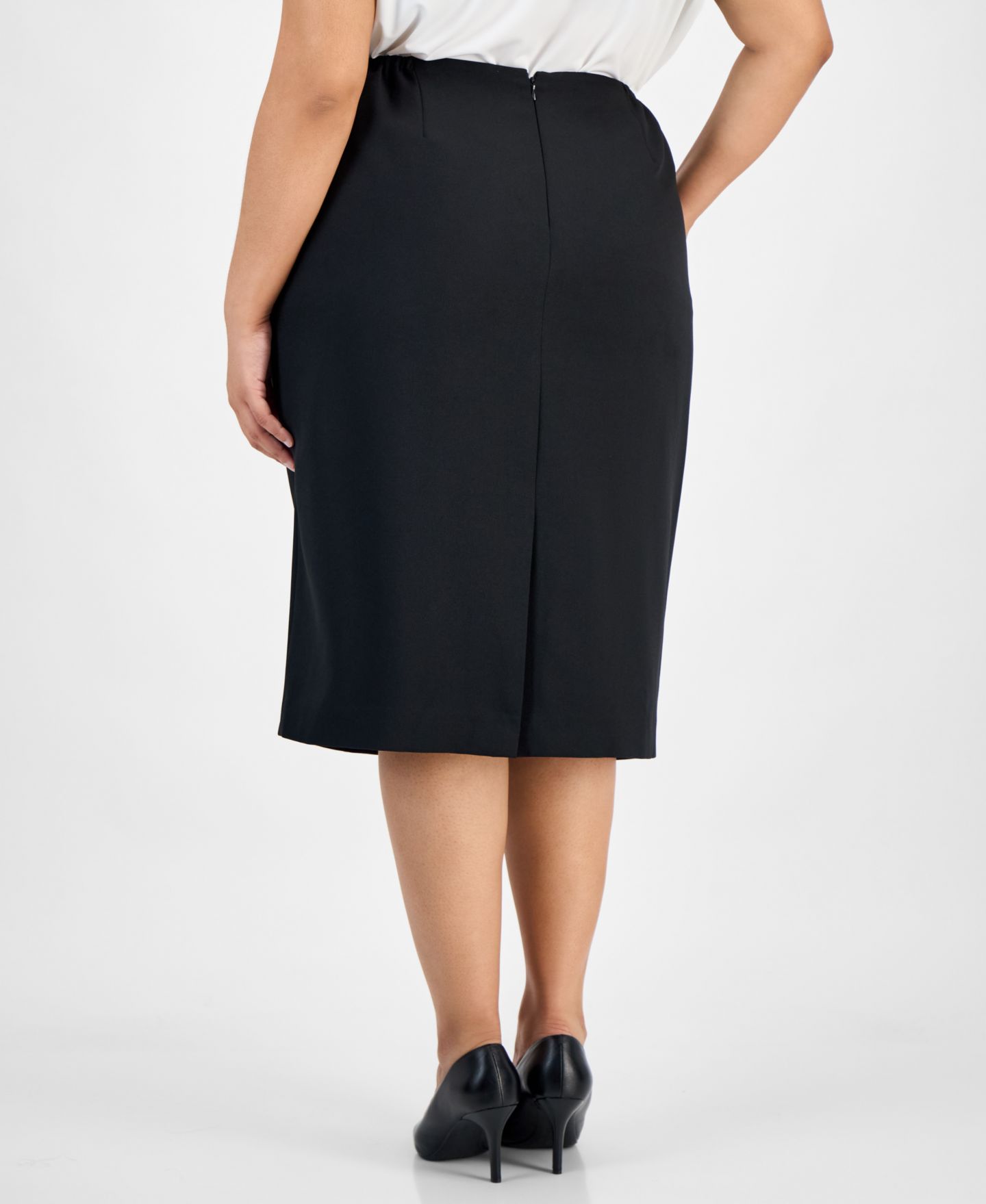 Женская юбка Kasper Plus-Size Stretch Crepe Below the Knee Pencil, цвет: Чёрный — фото 8