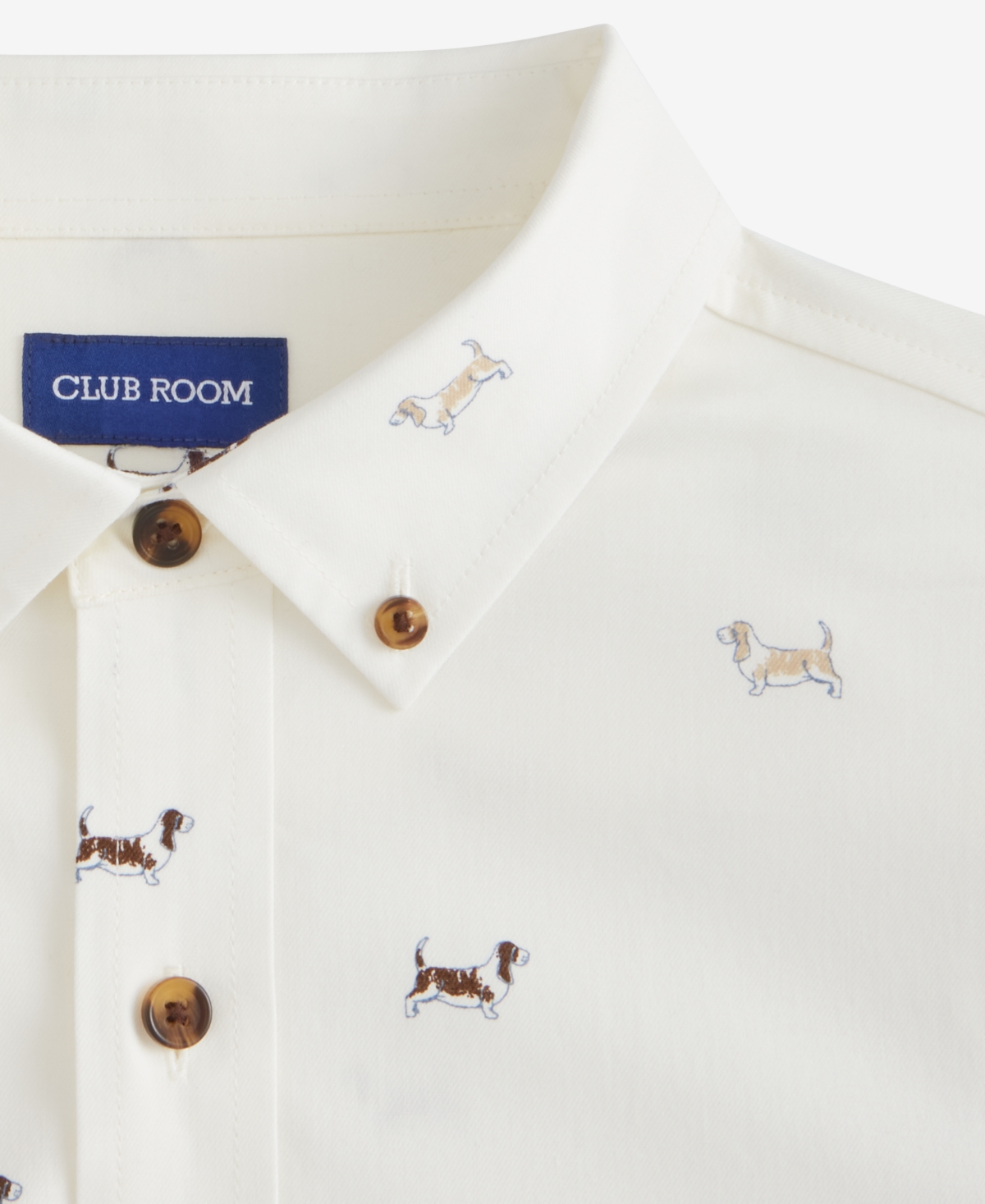 Club Room Men's Basset Hound Print Brushed Cotton Button-down Shirt, Macy's Exclusive In White