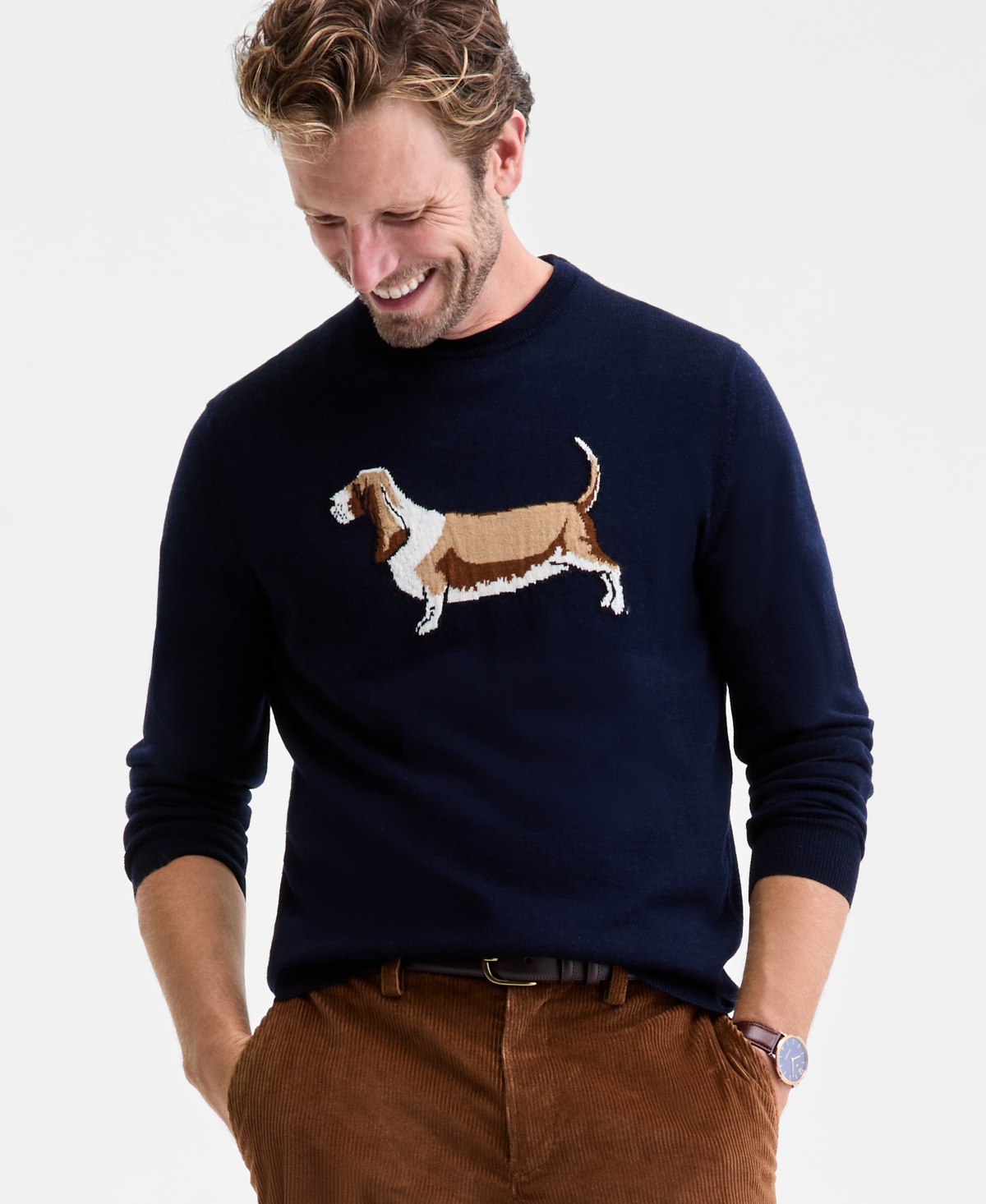 Club Room Men's Basset Hound Crewneck Sweater, Macy's Exclusive