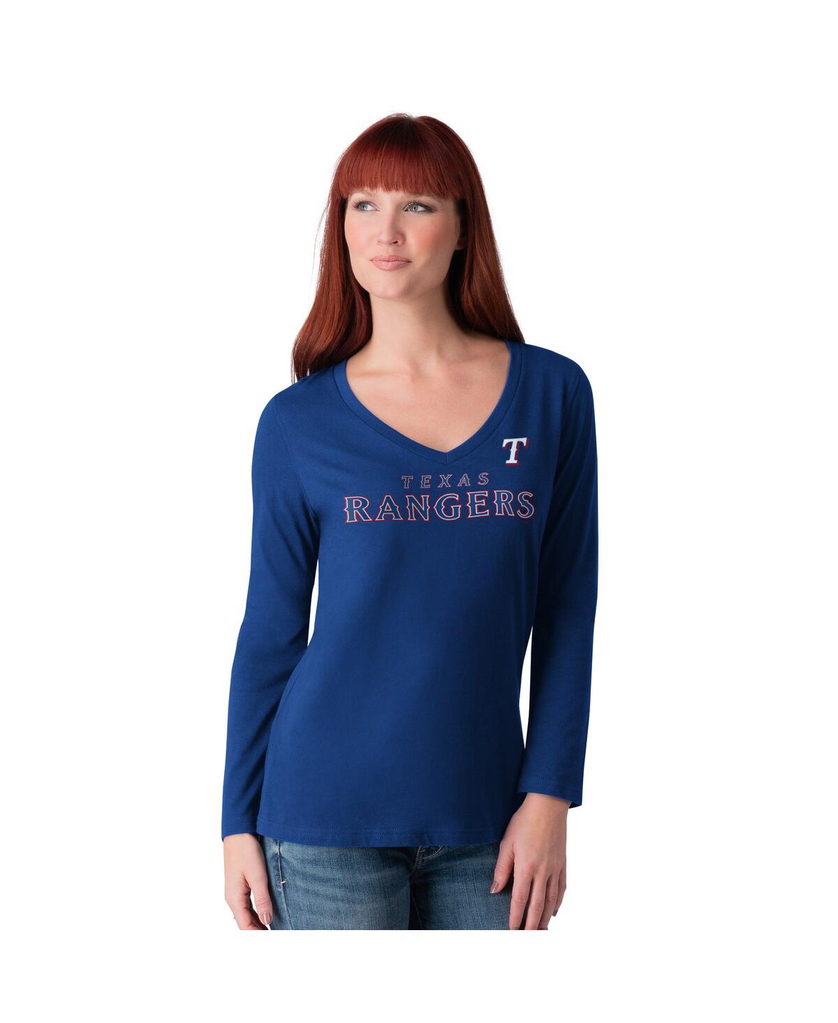 Women's Royal Texas Rangers Post Season Long Sleeve V-Neck T-Shirt - Royal