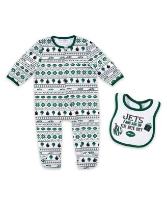 WEAR by Erin Andrews - Baby Boys and Girls New York Jets Allover Print Full-Zip Sleeper Bib Set