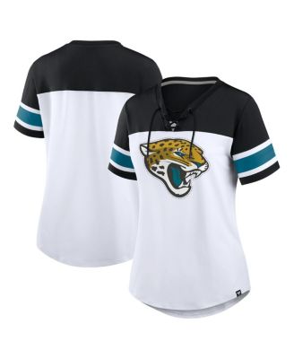 Fanatics - Women's White/Black Jacksonville Jaguars Athena Rhinestone Lace-Up V-Neck T-Shirt