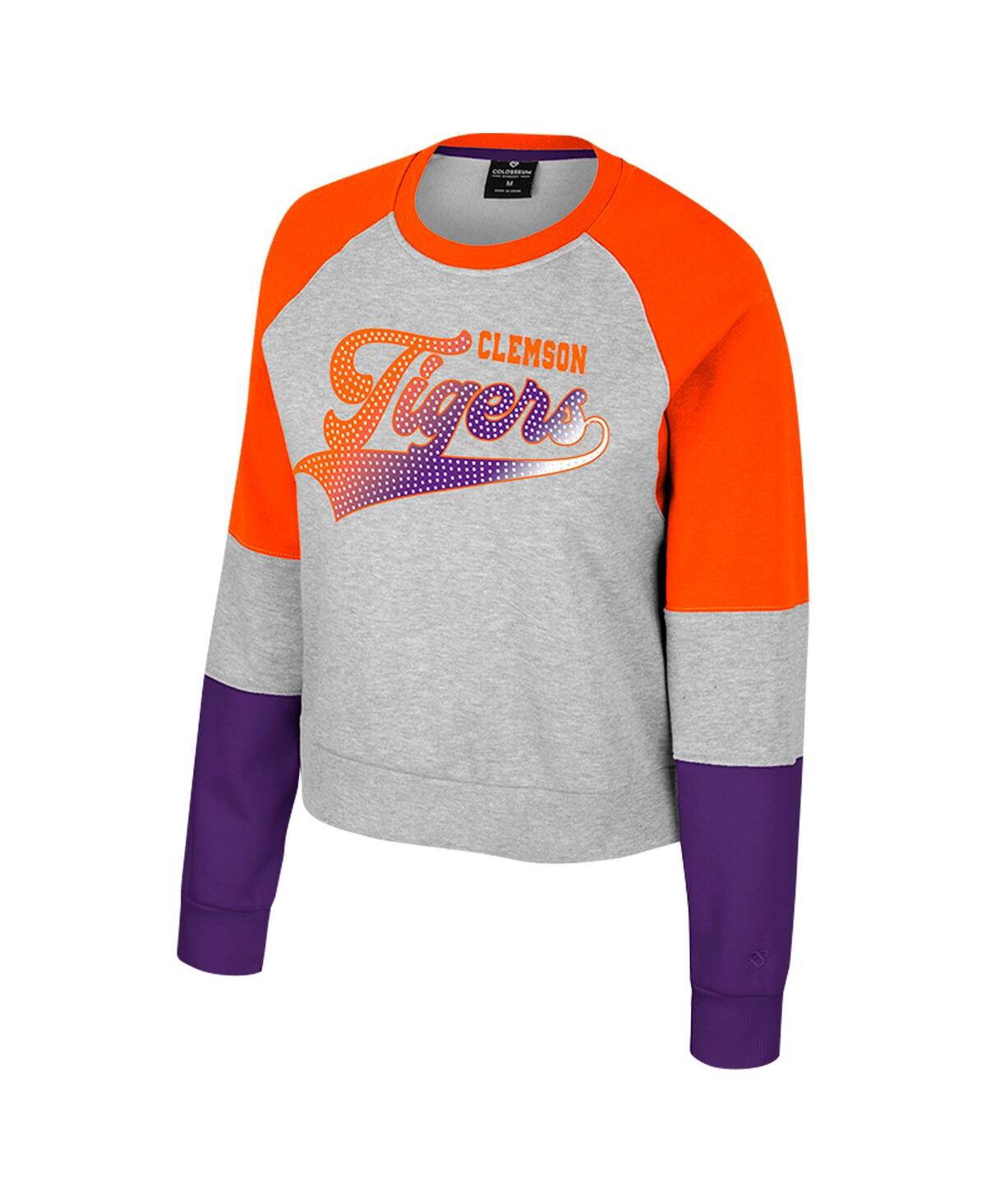 Colosseum Big Girls Heather Gray Clemson Tigers Katinka Rhinestone Pullover Sweatshirt In Gray