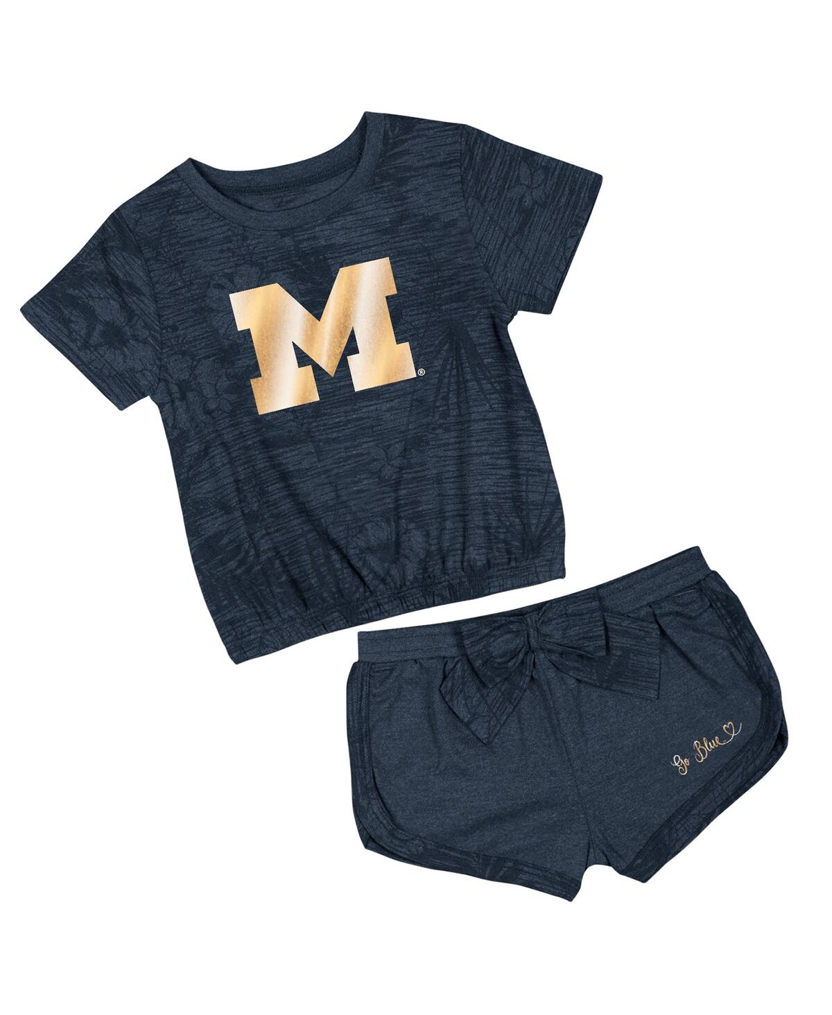 Colosseum Toddlerâ 2-piece Navy Michigan Wolverines Fern T-shirt And Shorts Set In Black