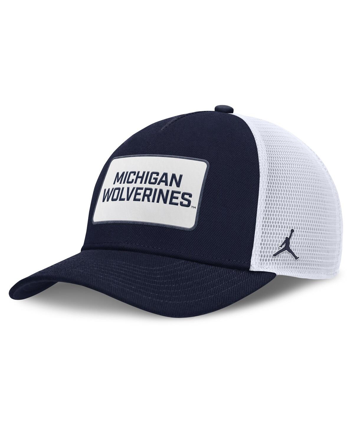 Men's Navy/White Michigan Wolverines 2025 On-Field Rise Patch Trucker Adjustable Hat - Navy, White