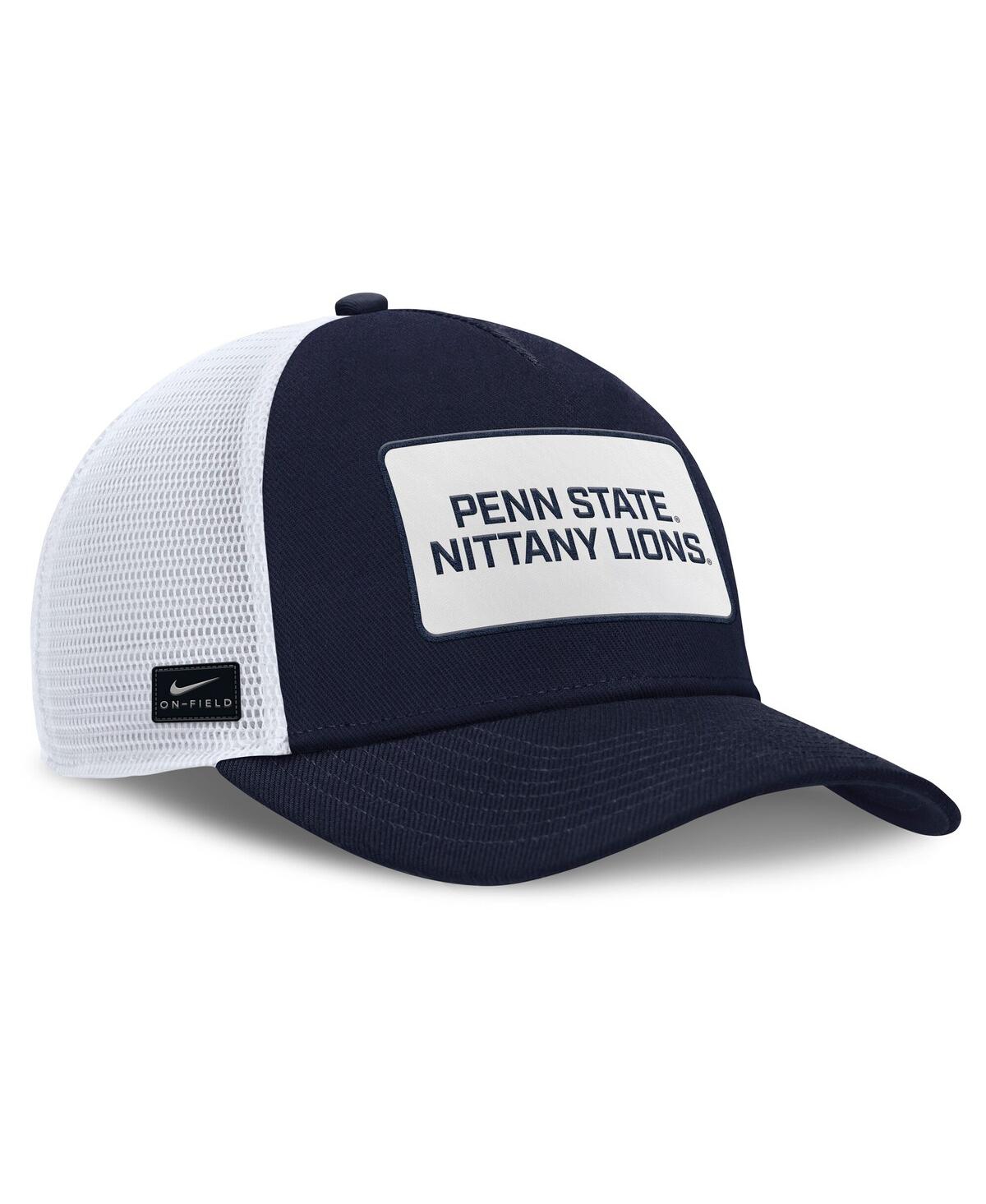 Nike Men's Navy/white Penn State Nittany Lions 2025 On-field Rise Patch Trucker Adjustable Hat In Multi