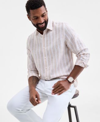 Men's Facil Stripe Linen Long-Sleeve Shirt, Macy's Exclusive