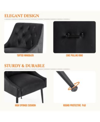 Modern Upholstered Dining Chairs Set of 2, Mid Century Kitchen Side Chairs with 5.12” Cushions and Back Pull Rod for Kitchen, Living Room