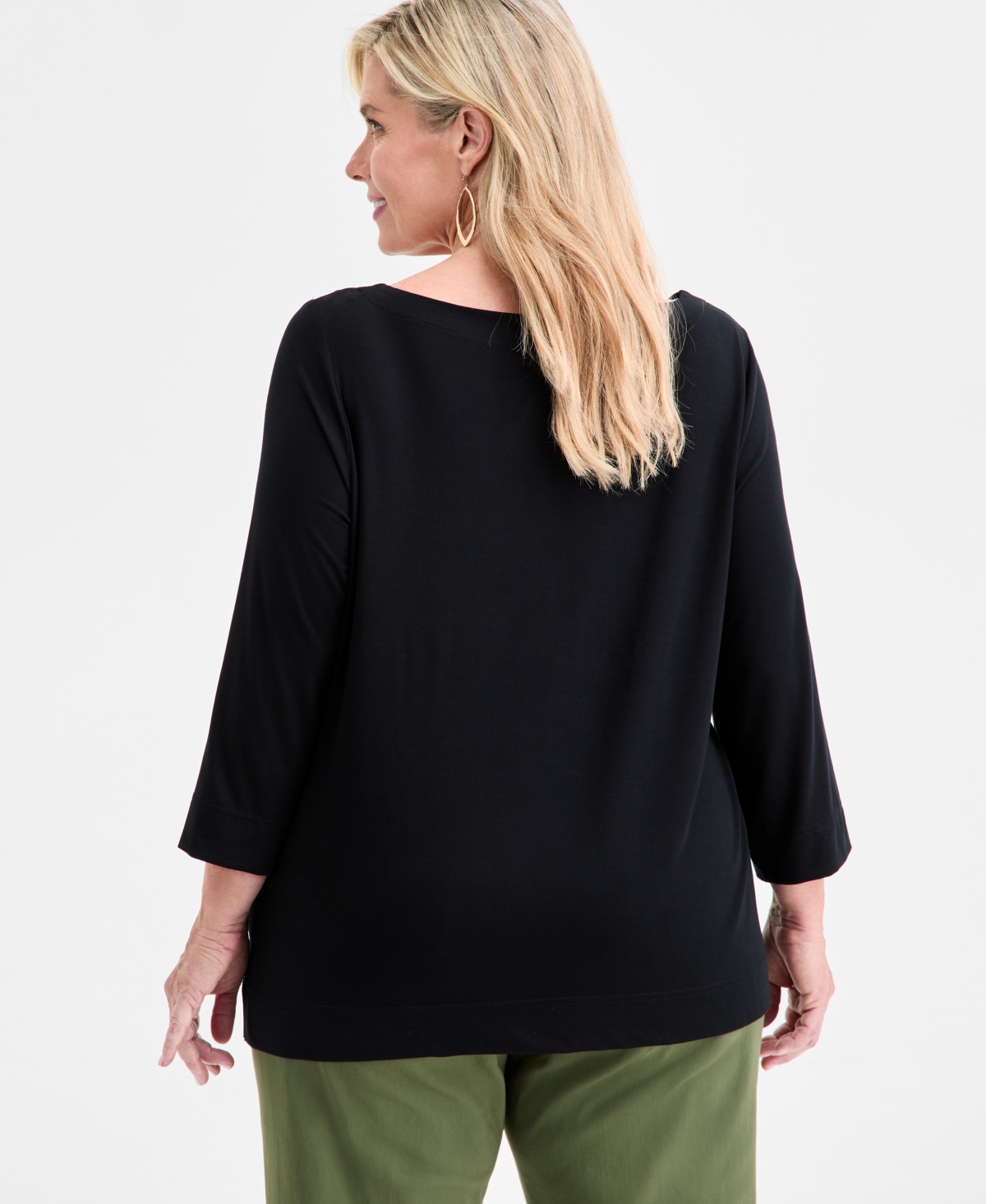 Jm Collection Plus Size 3/4-sleeve Top, Macy's Exclusive In Black