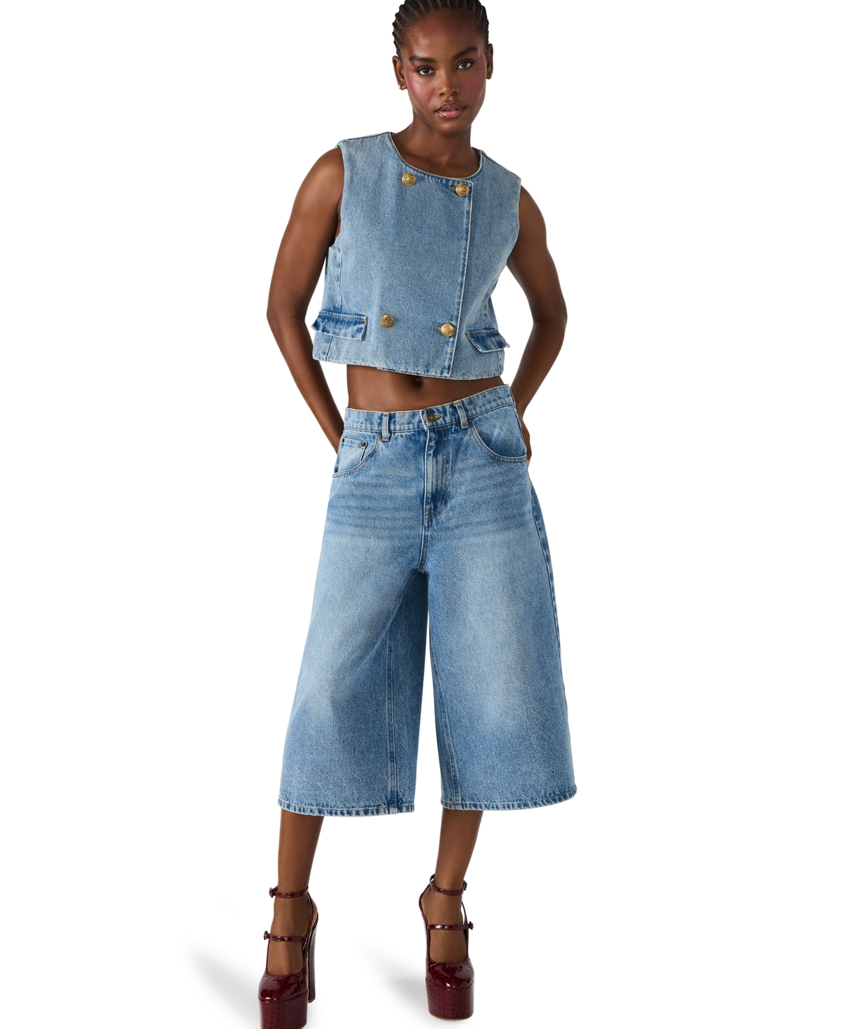 Steve Madden Brea Denim Vest In Blue