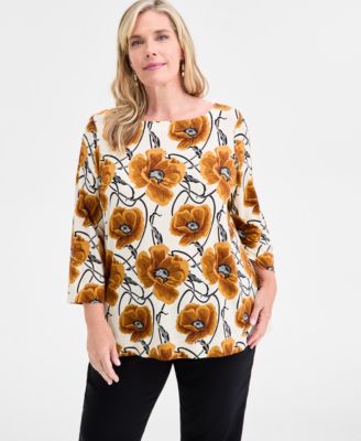 Plus Size Printed 3/4-Sleeve Top